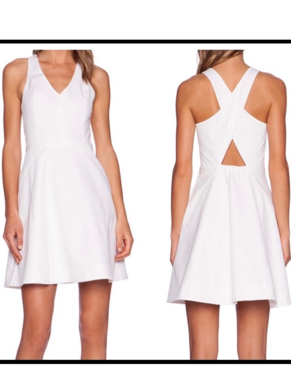 Joie 🤍 Aurina White V-Neck Fit-and-Flare Mini Dress with Crisscross Back